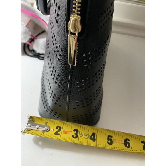 TORY BURCH Robinson Perforated Dome Satchel Black/Birch Handbag - Picture 6 of 6